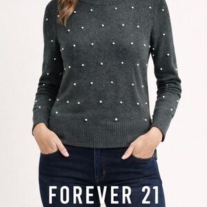 Forever 21 Gray Pearl-Embellished Sweater